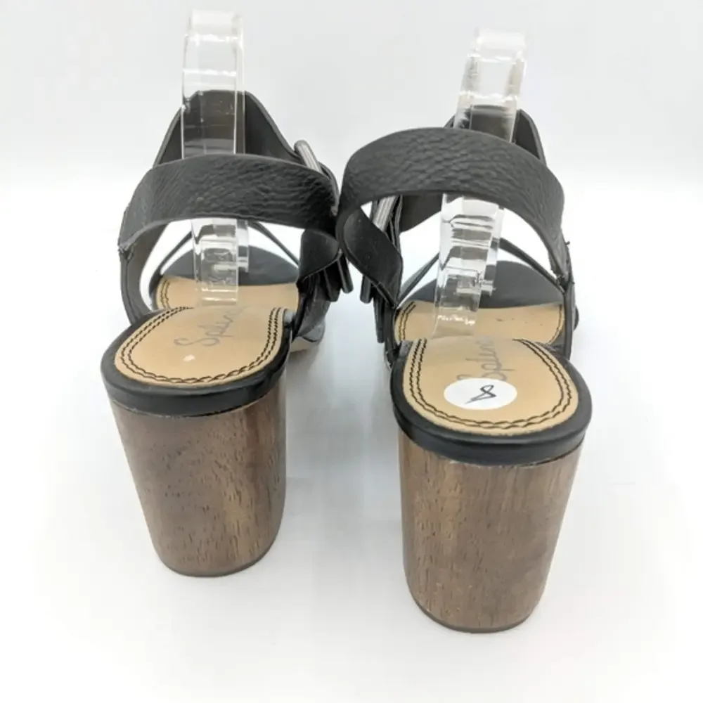 Splendid Womens Size 8 Black Wood‎ Heels Buckle Vacation Open Toe Slingback